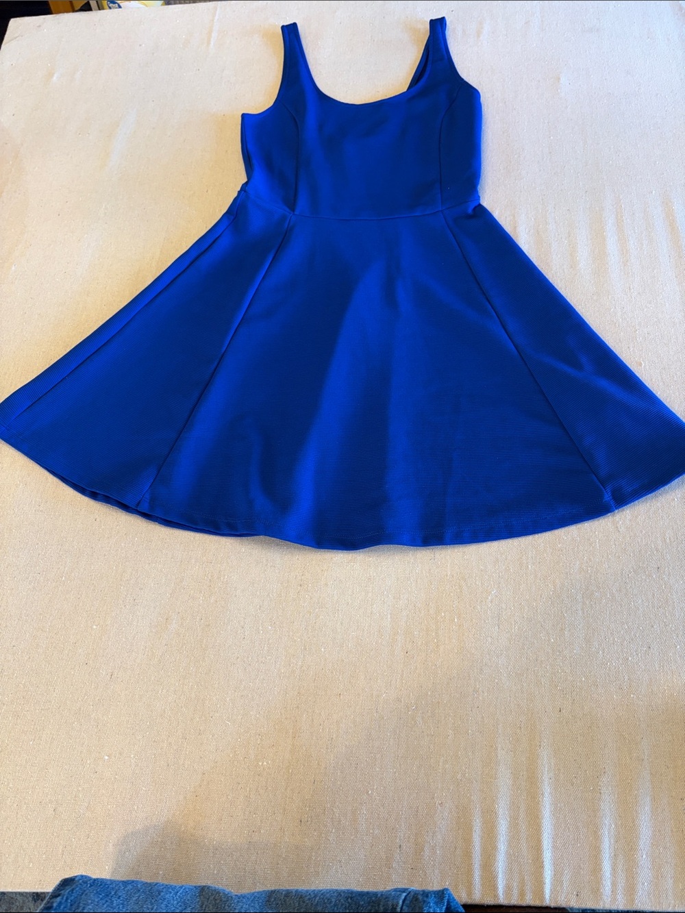 Divided Sleeveless Fit & Flare Dress in Bright Blue